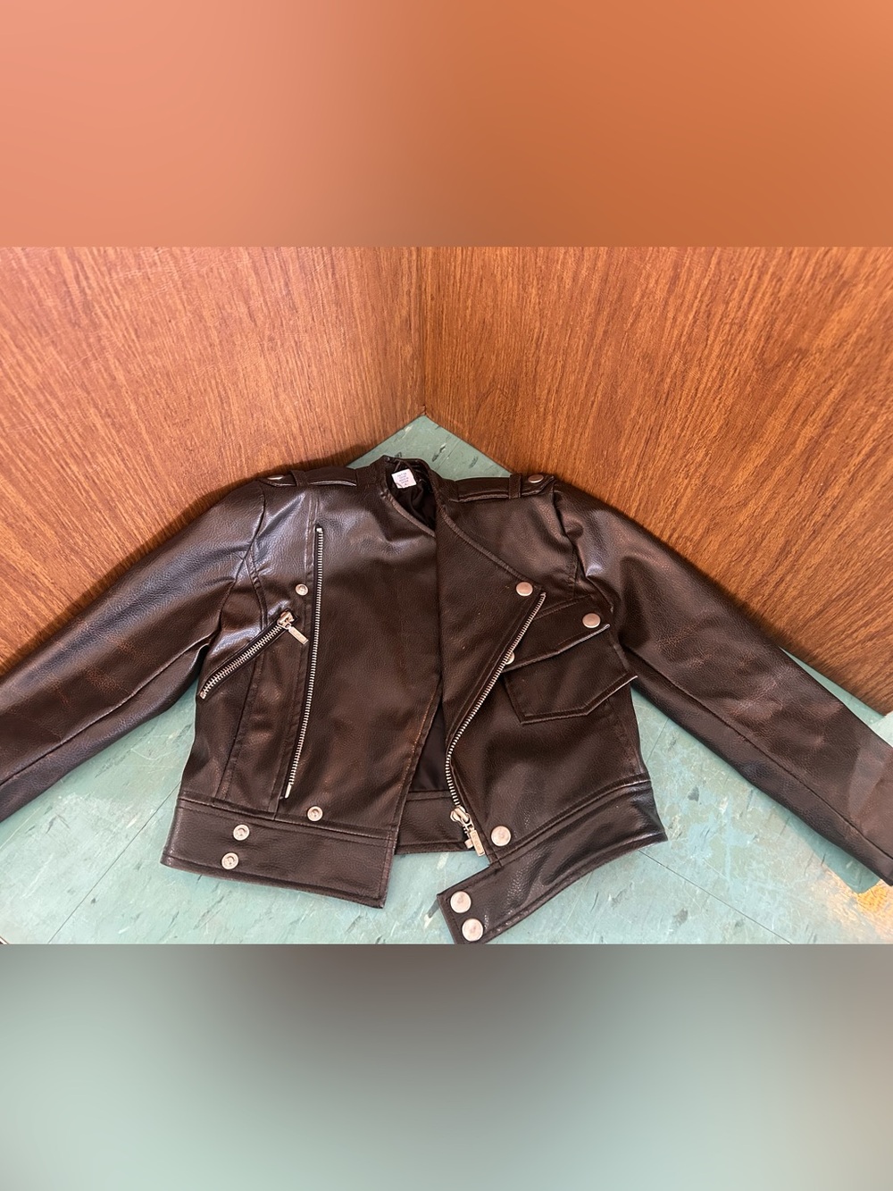 Kids Black Faux Leather Biker Jacket